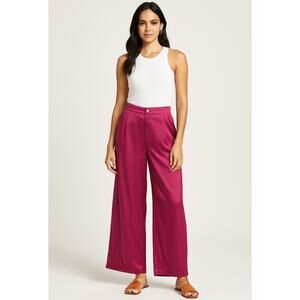 Tenickab The Drop Wide Leg Satin Pants Magenta Pink Medium High Waist Palazzo